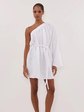 esme white asym maxi dress Esme | White Square-Neck Maxi Dress With Cape Sleeves